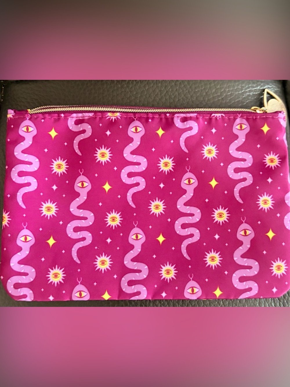 Pink Mystical Snake Print Cosmetic Pouch